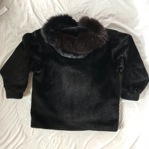 Vintage Charles Klein Black Faux Fur Hooded Jacket - Picture 7 of 15